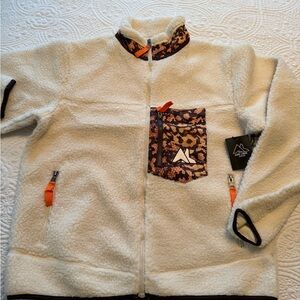 Women's Cream Sherpa Jacket with Orange and Brown Accents
